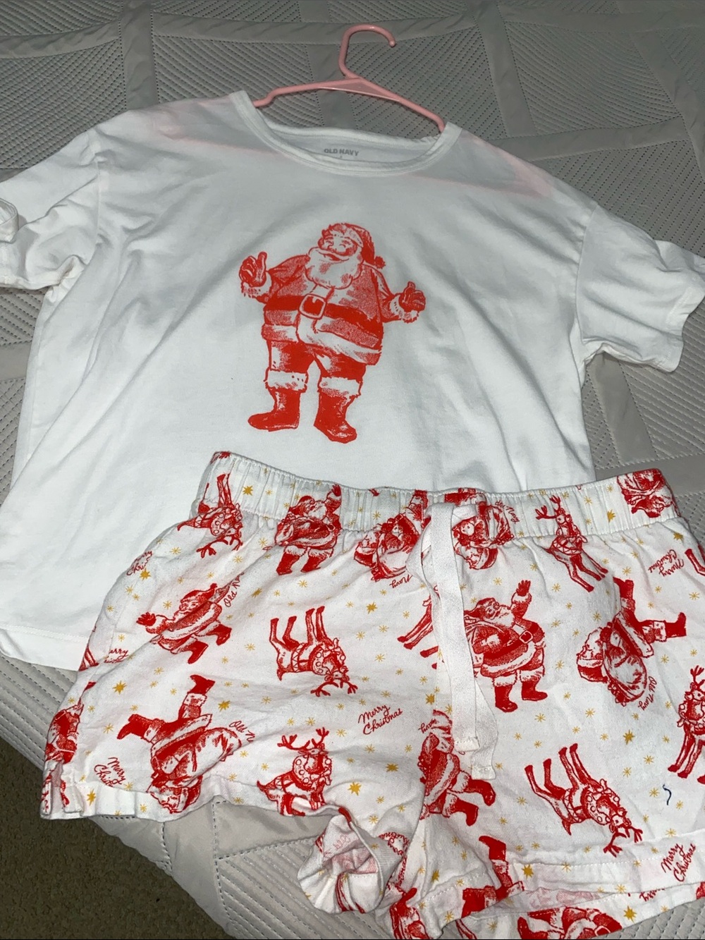 Old Navy White & Red Santa Short Pajama Set